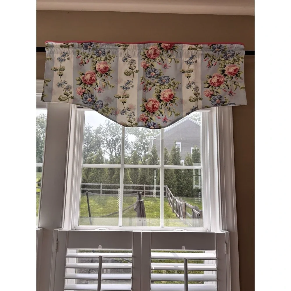 VTG 90s Cottagecore Laura Ashley Country Rose Blue Stripe 4 Custom Valances